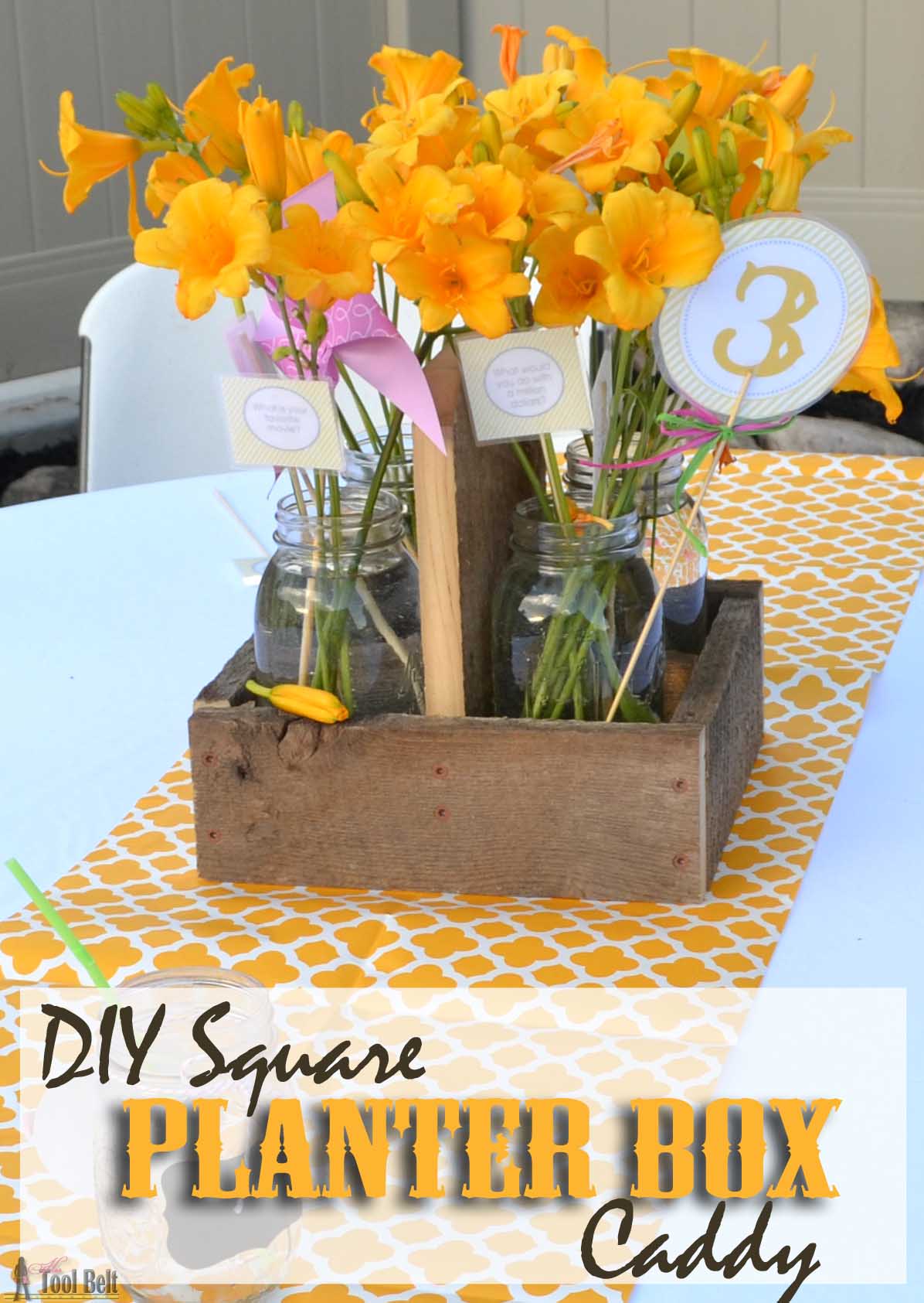 Square Planter Box Caddy Mason Jar Centerpiece Her Tool Belt