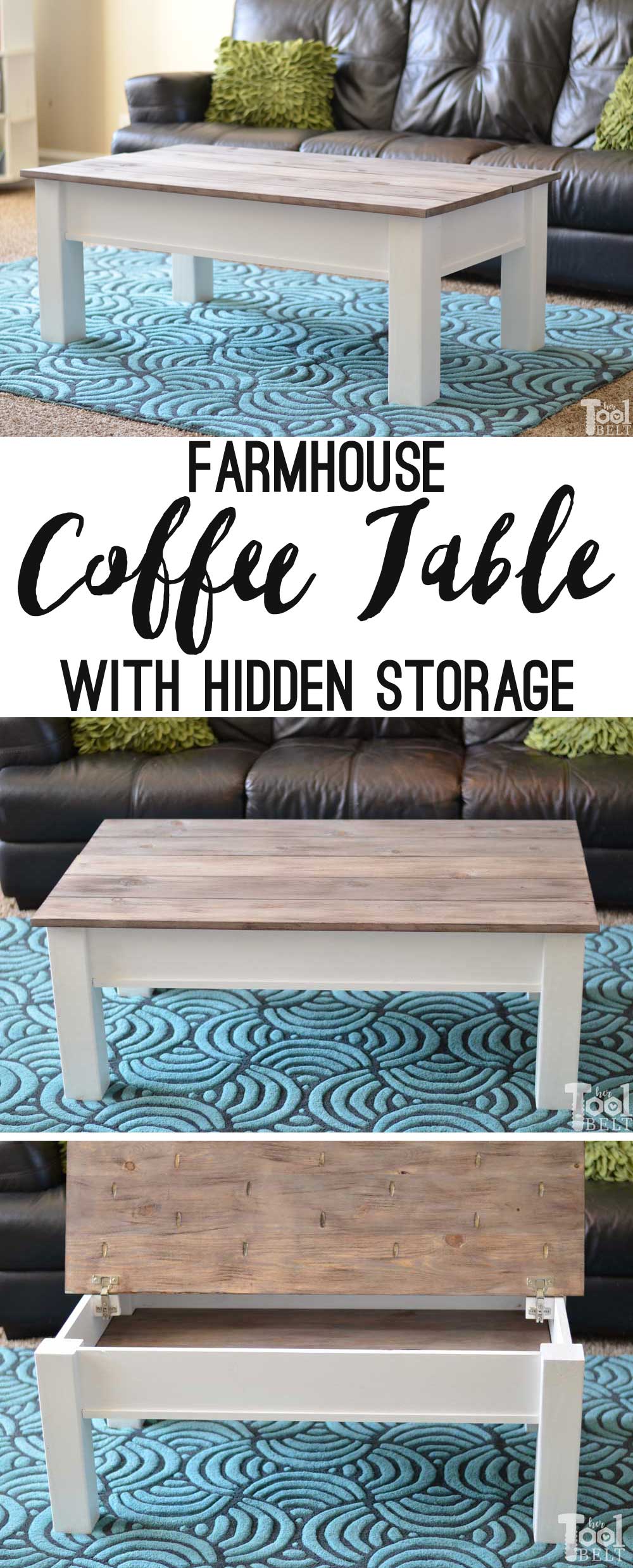 Farmhouse Coffee Table with Hidden Storage - Her Tool Belt