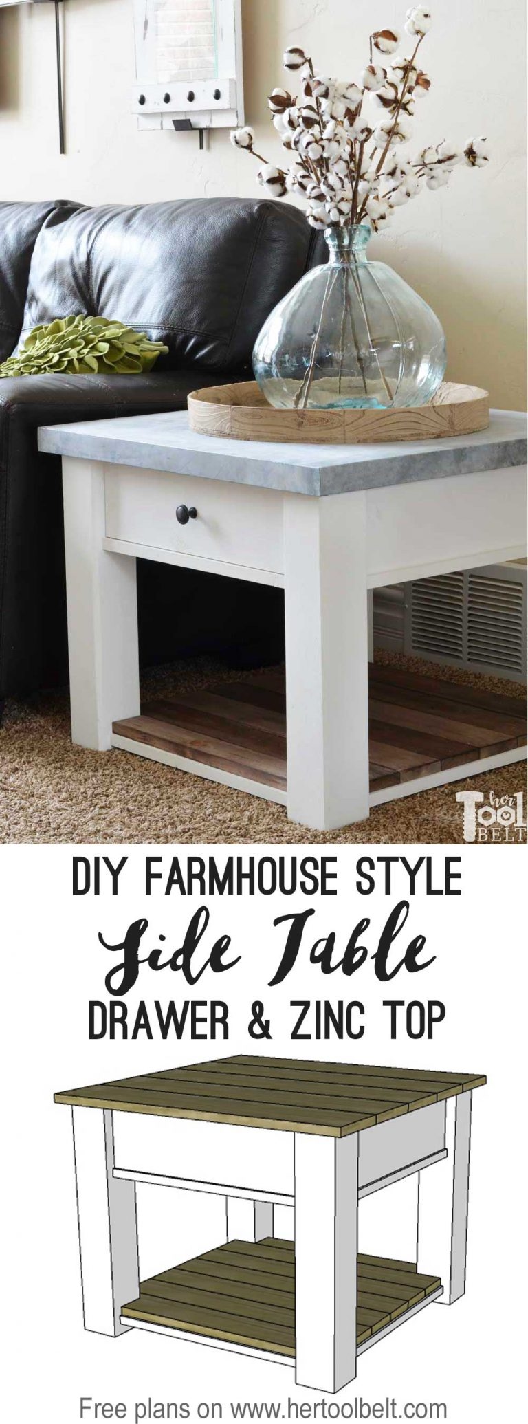 Zinc Top Farmhouse Side Table - Her Tool Belt