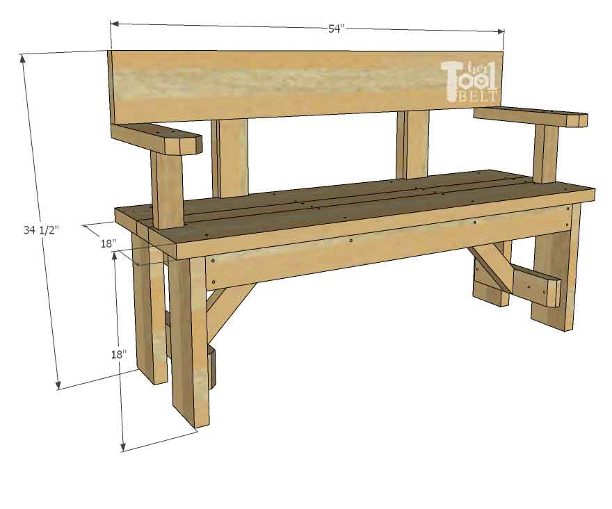DIY Wood Bench with Back Plans - Her Tool Belt