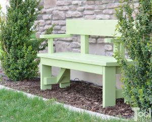 DIY Wood Bench with Back Plans - Her Tool Belt