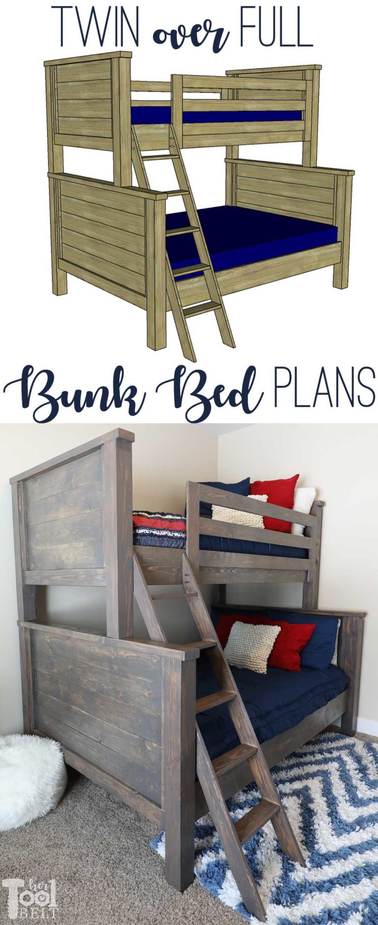 Farmhouse Style Twin over Full Bunk Bed Plans - Her Tool Belt