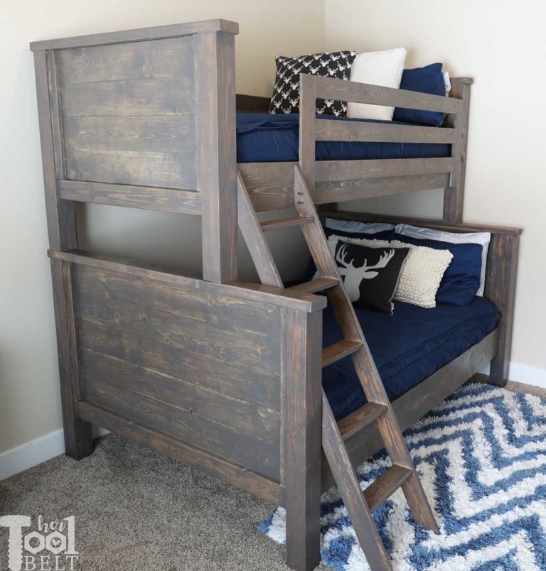 Farmhouse Style Twin Over Full Bunk Bed Plans - Her Tool Belt