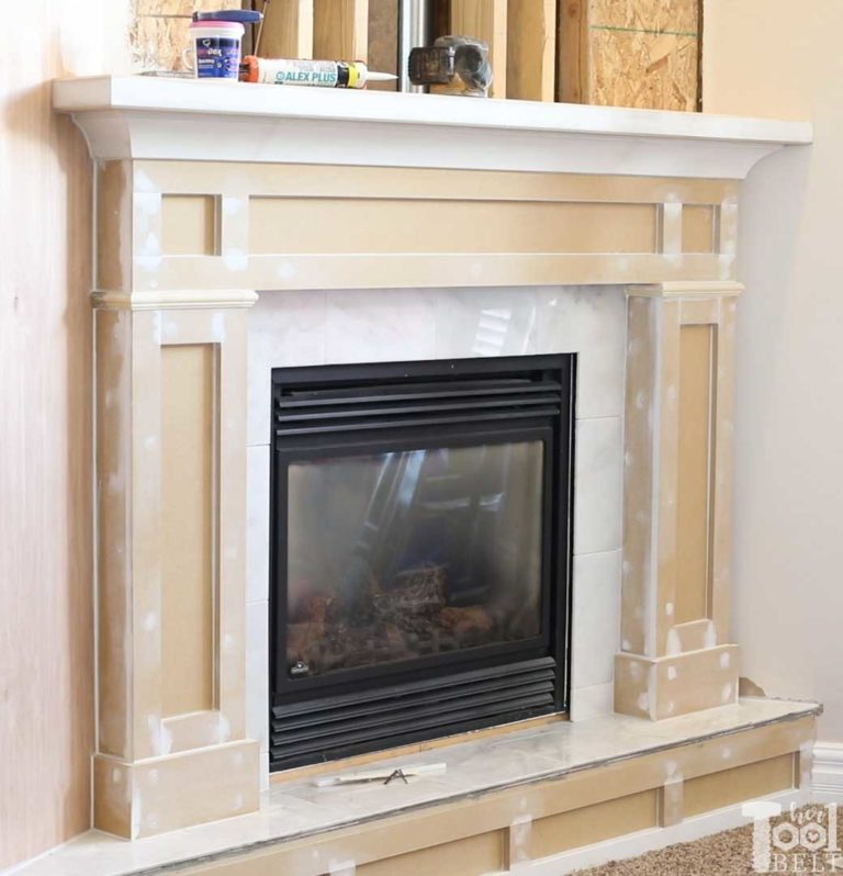 Modern Farmhouse Mantel Makeover - Corner Fireplace - Her Tool Belt