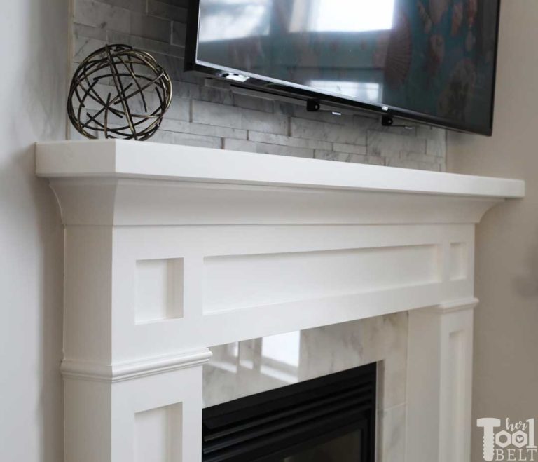 Modern Farmhouse Mantel Makeover - Corner Fireplace - Her Tool Belt