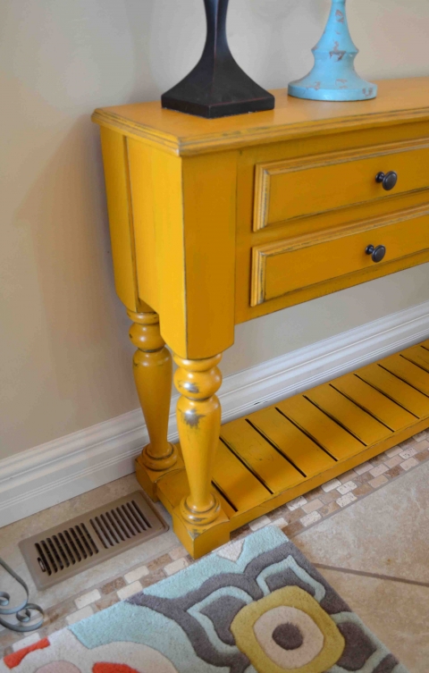 mustard yellow console table