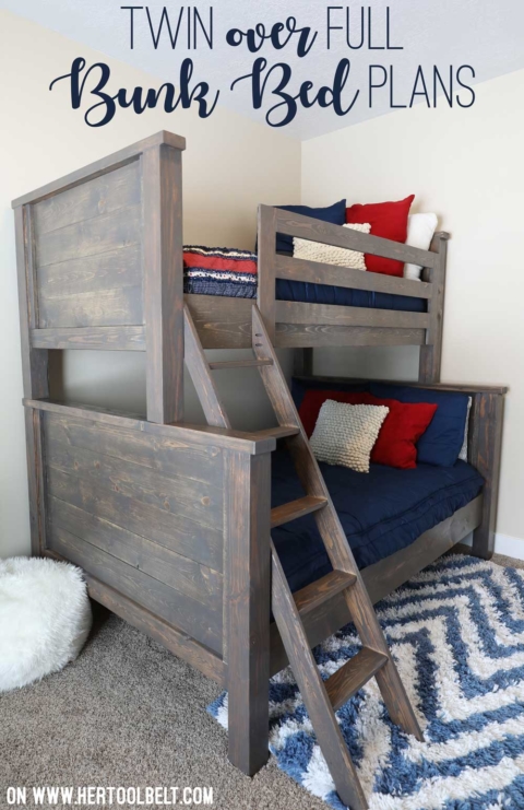 Farmhouse Style Twin over Full Bunk Bed Plans   Her Tool Belt